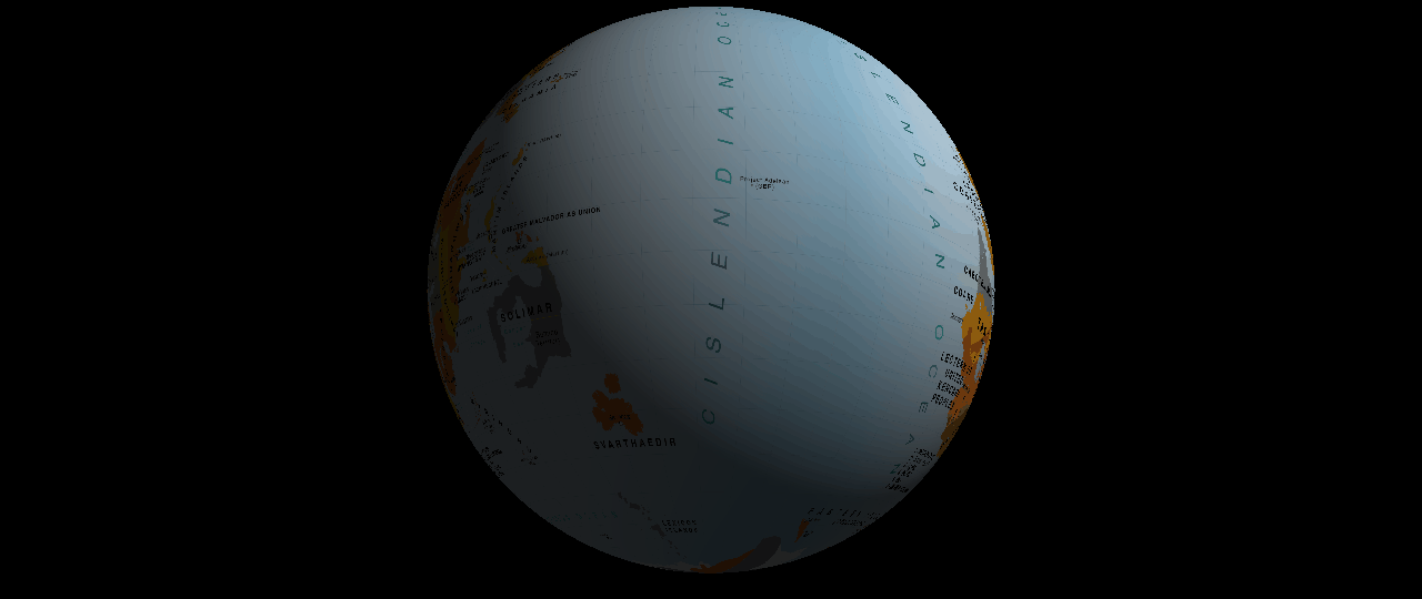 Animated rotating globe showing Svarthaedir in planetary context